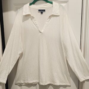 Karen Scott V Neck Long Sleeved White Tee